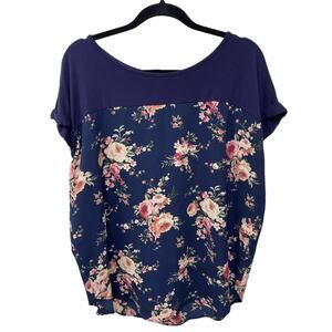 ALYX Floral Print Blouse Top Short Sleeve Tunic Dark Navy‎ Blue Cottage Women XL